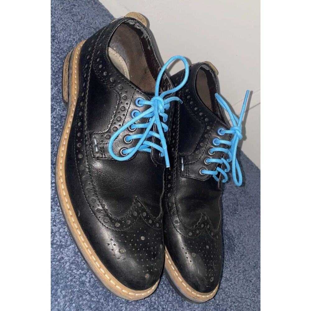 Clarks Tor England Black Blue Mens Wingtip Oxfords Shoes Leather Size 9M